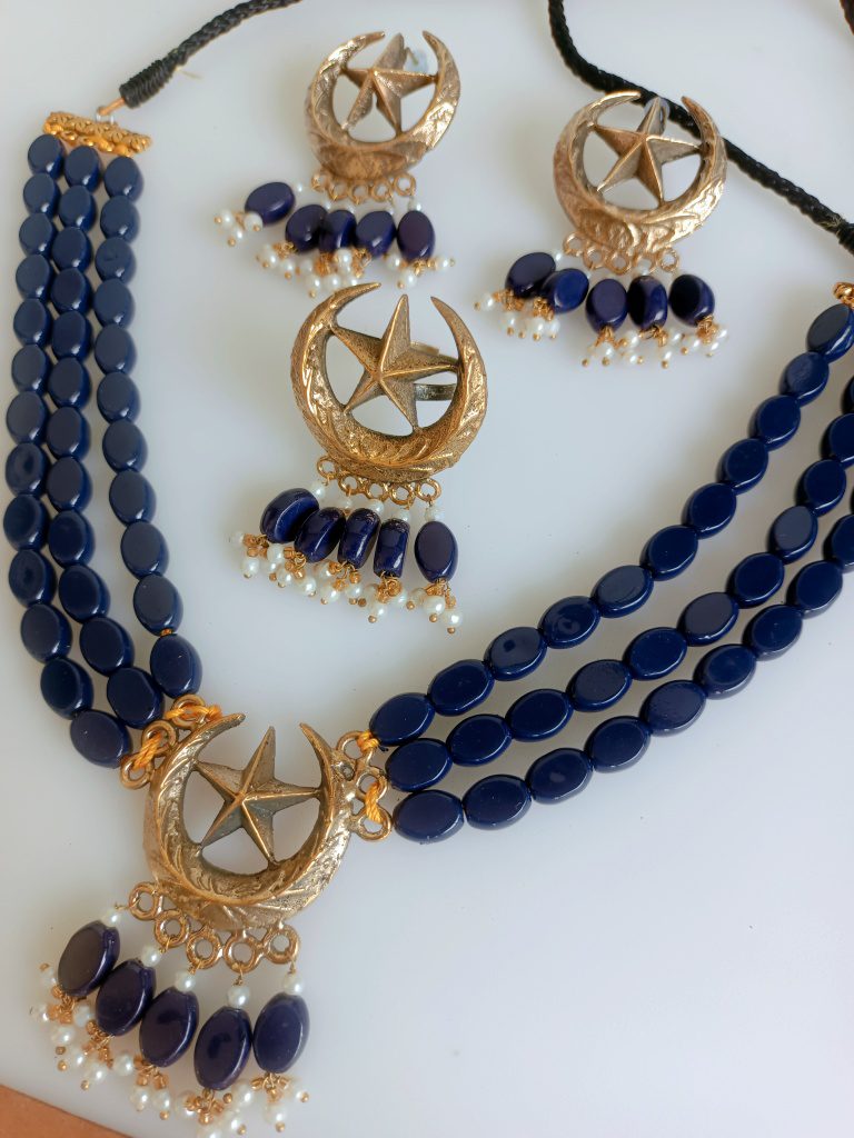 Multi Oval Stone Moon Star Choker Set