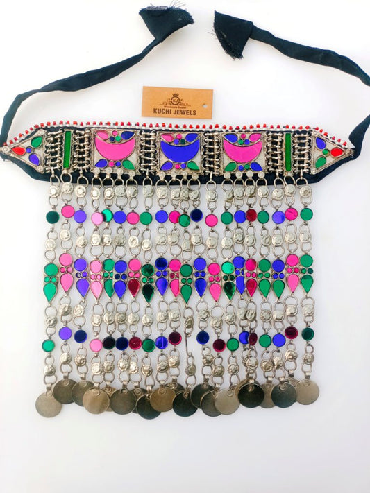 Multi Stone Lyer Long Metal Chain Necklace of Afghan Tradition