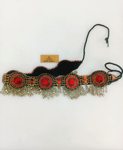 Red Stone And Metal Bells Belly Belt for Traditional Events