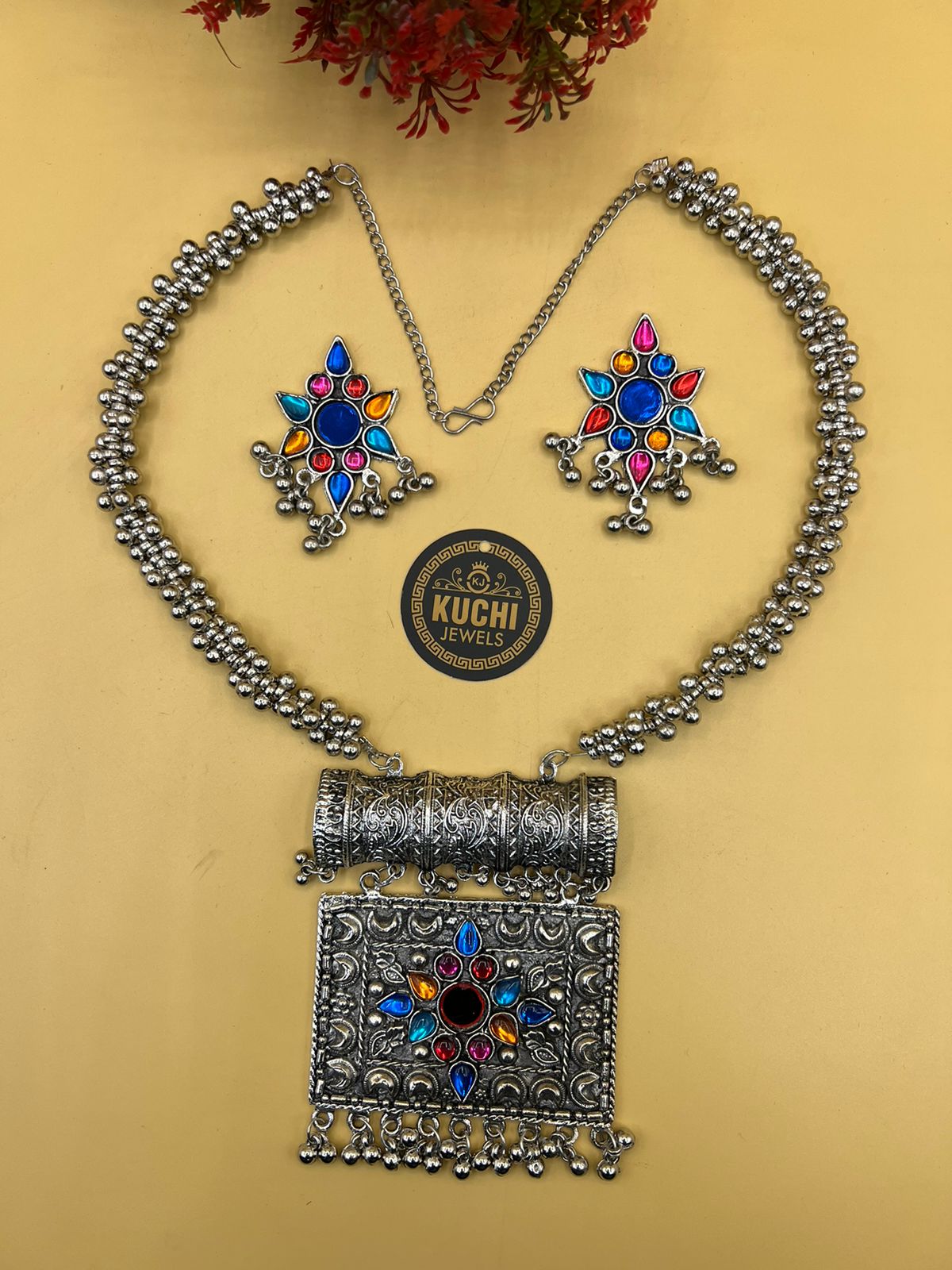 Imitation oxidized Taveez Pendant Necklace Set