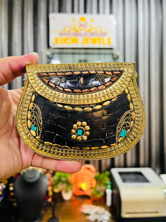 Indian Metal and stone Brass Bag