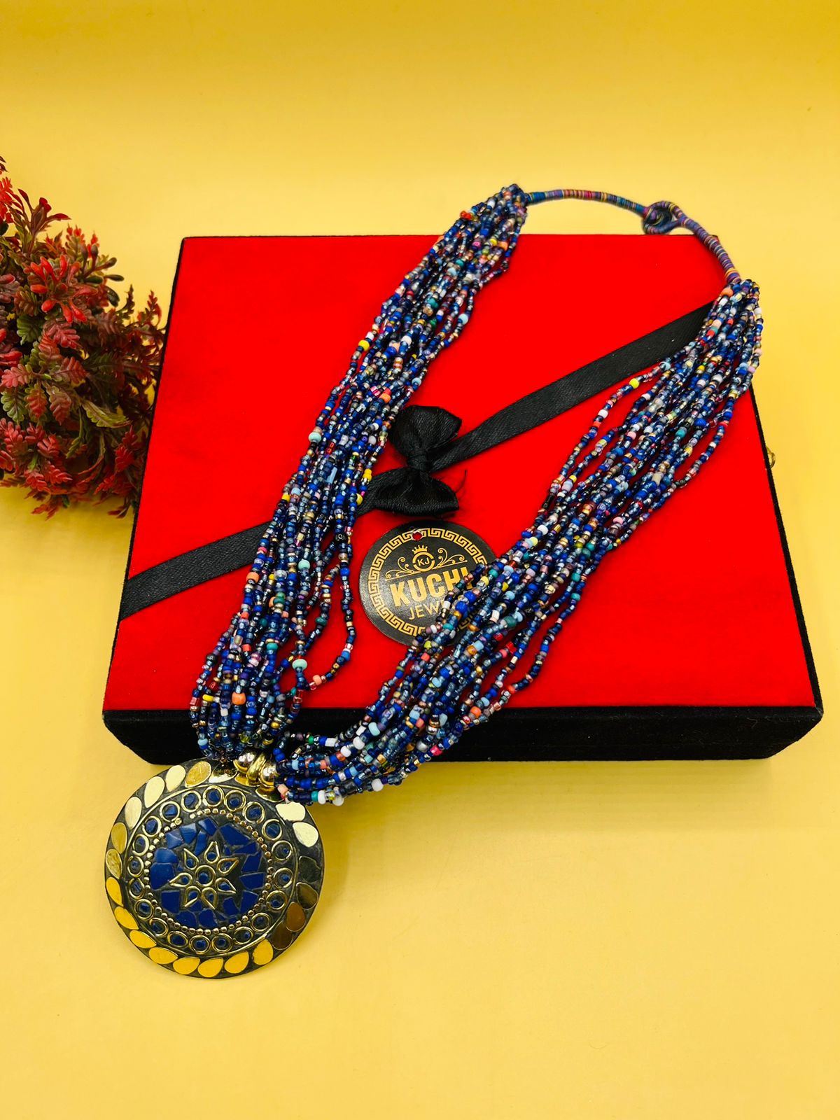 Indian Beaded Strings And Pendant Necklace