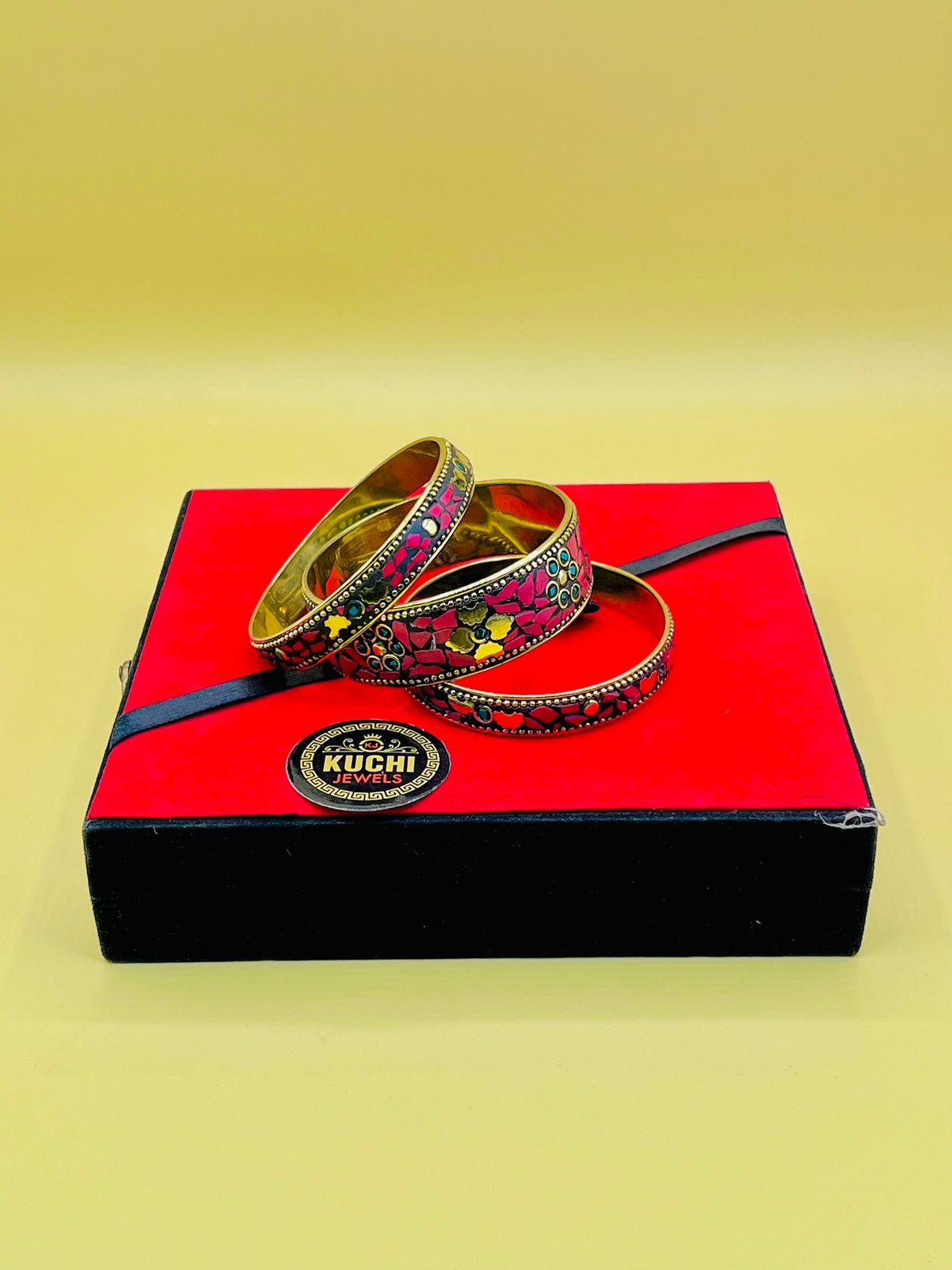 Indian Metal And Stone 3 Piece Bangles Set