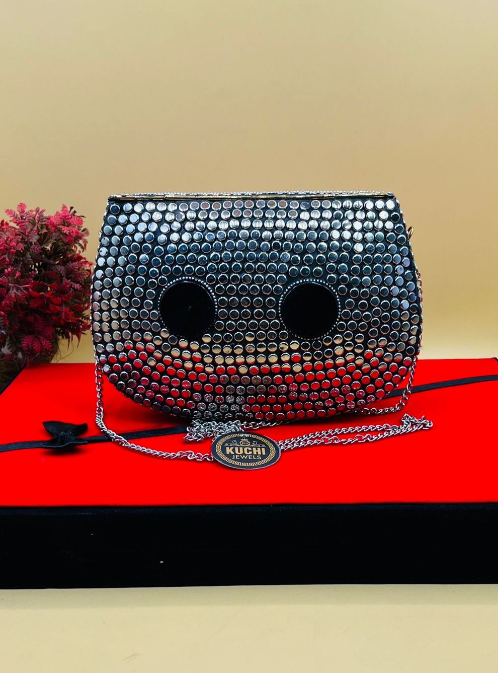 Indian Metal Stone Silver Black Bag