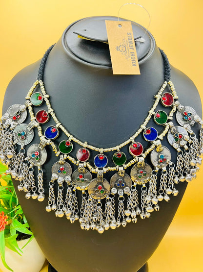 Kuchi Chand Stone And Bells Necklace