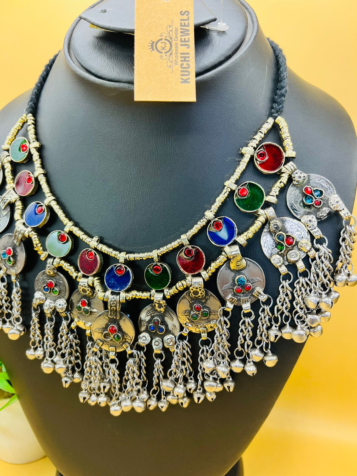 Kuchi Chand Stone And Bells Necklace