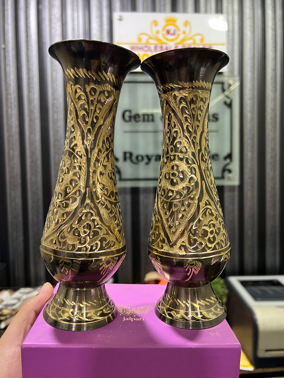 Metal Brass Vase Pair for Decorative Items