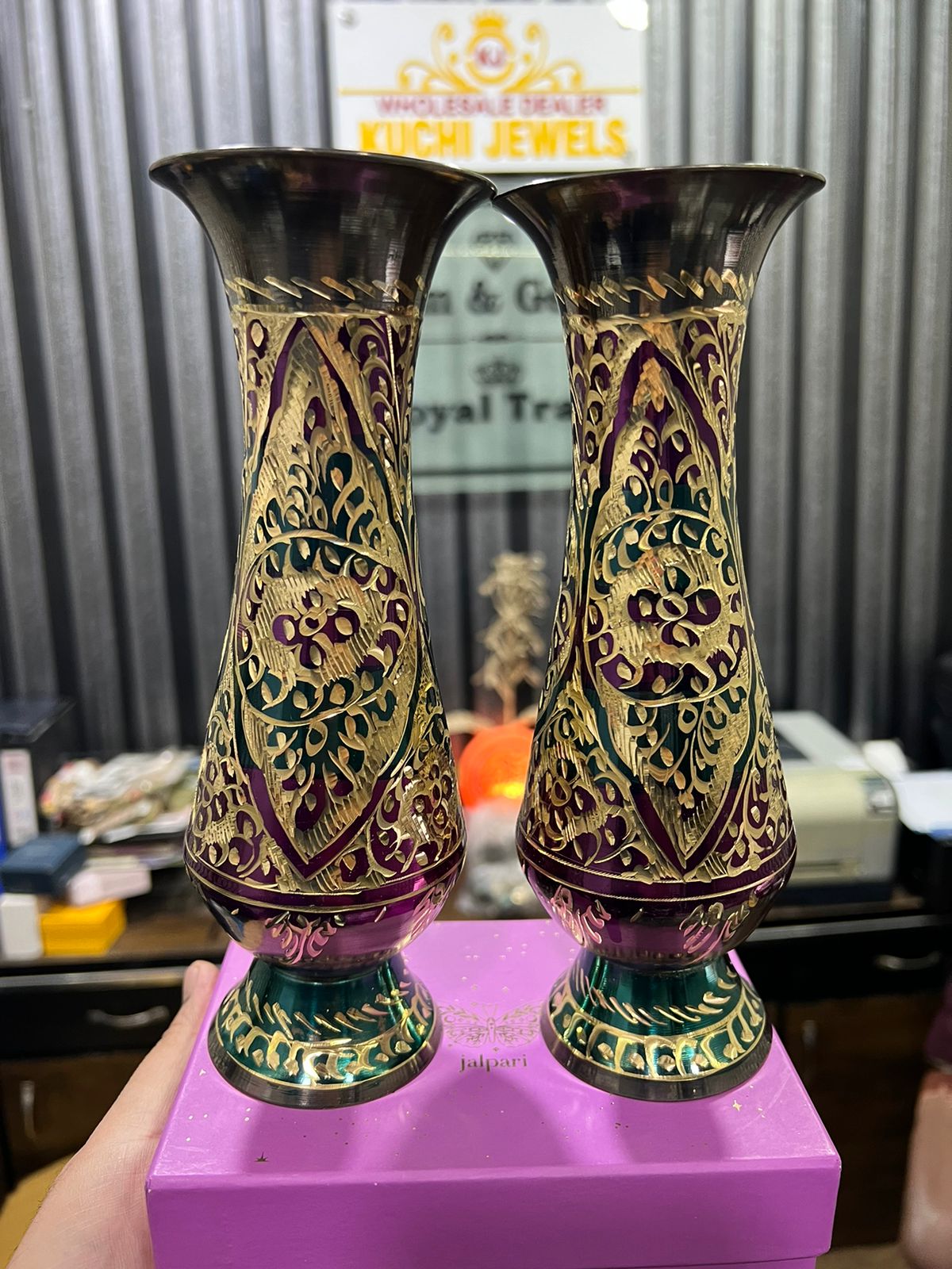 Metal Brass Vase Pair for Decorative Items