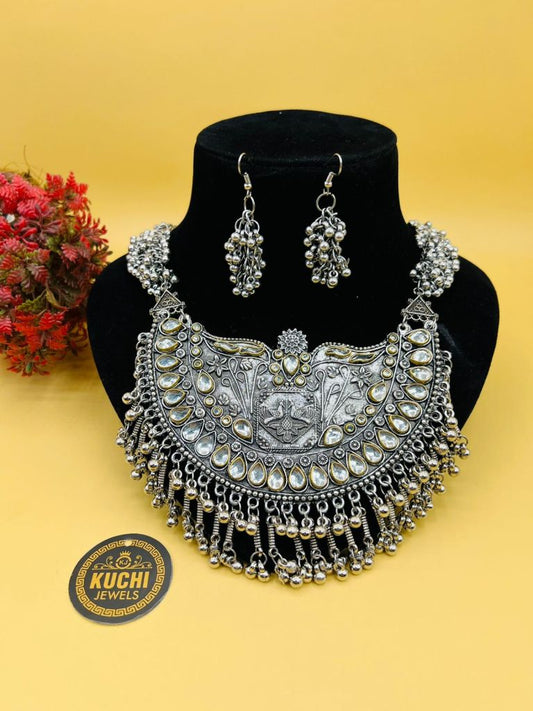 Large Pendant Indian Gongro Oxidized Necklace Set