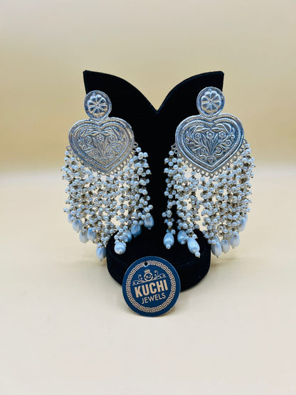 Long Pearl Golden Stylish Ear Rings for Girls