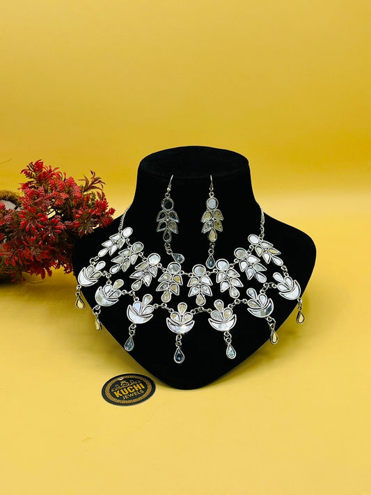 Mirror Flower Earring and Necklace Set