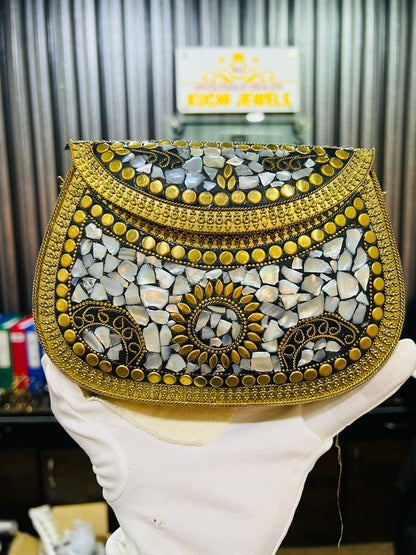 Mosaic Stone Indian Bag Large Golden White