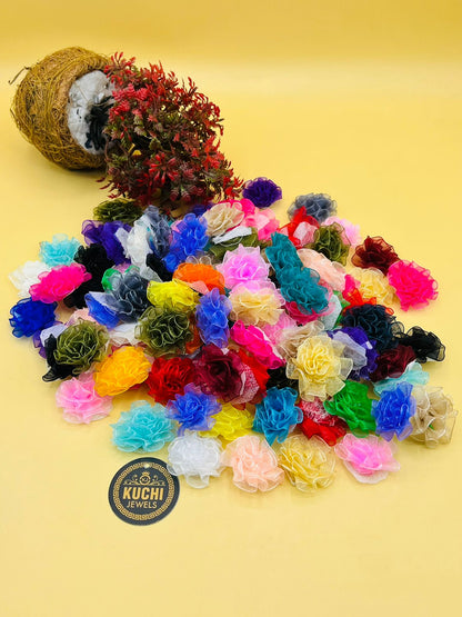 Multi Color Net Fabric Flower 25 Pcs