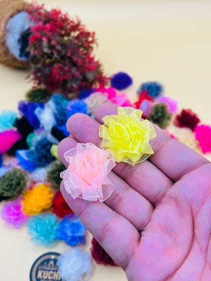 Multi Color Net Fabric Flower 25 Pcs