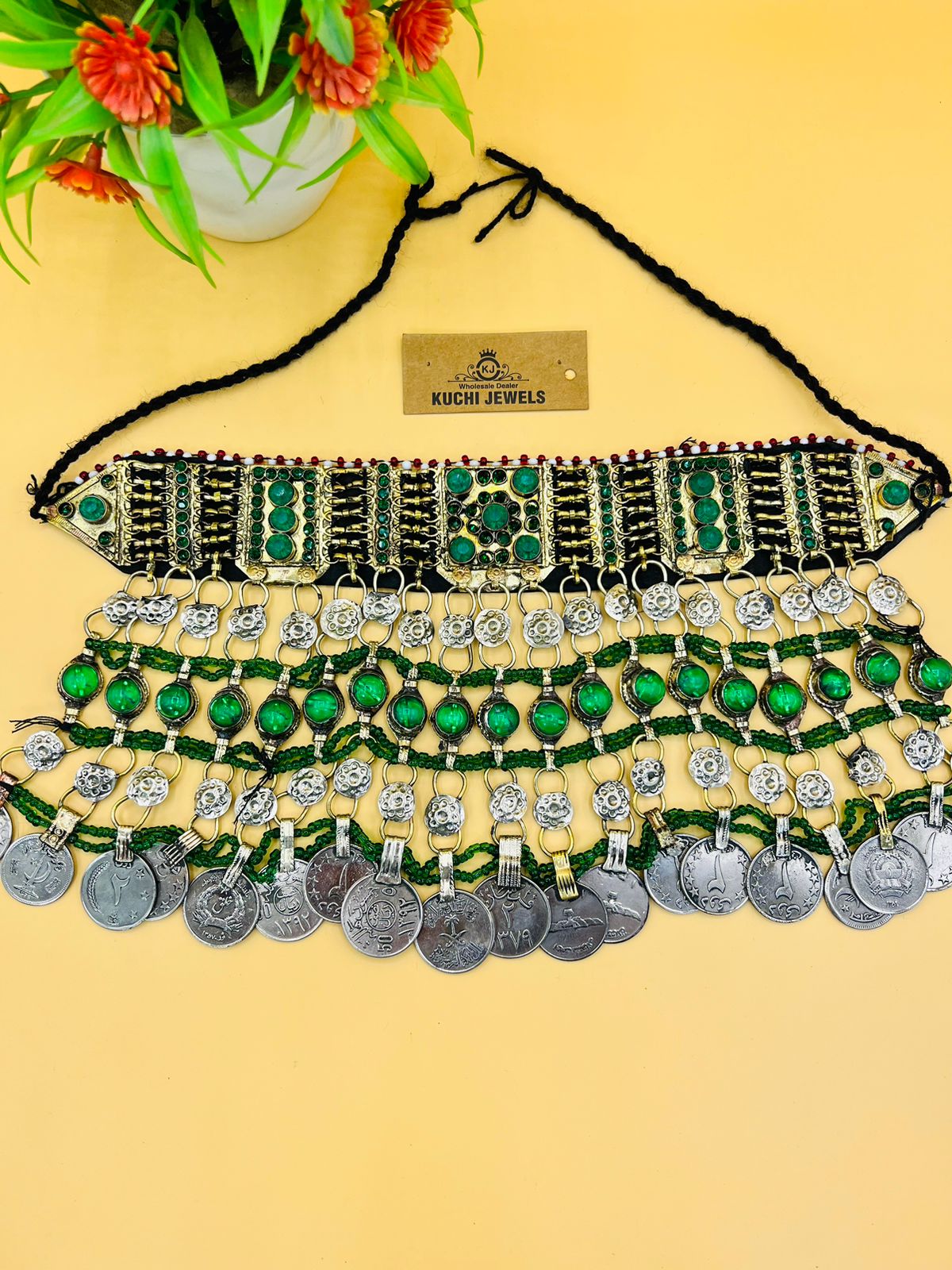 Multi Crystal Stone And Antique Coins Afghan Choker