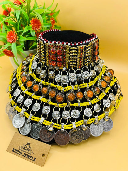 Multi Crystal Stone And Antique Coins Afghan Choker