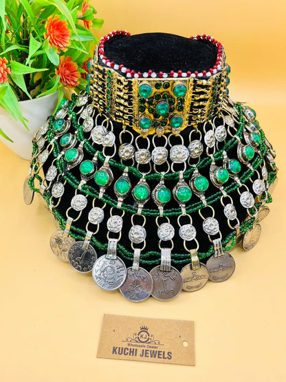 Multi Crystal Stone And Antique Coins Afghan Choker