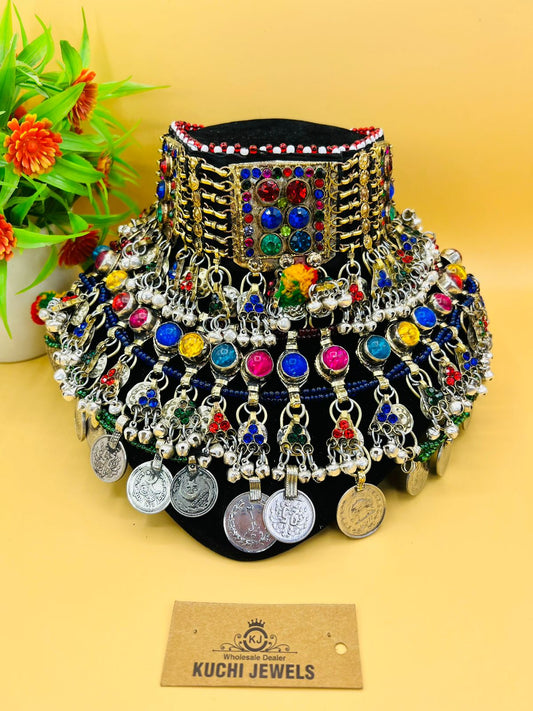 Multi Stone Antique Coins Afghan Choker