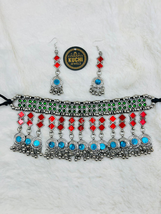 Multi Stone Indian Choker Set