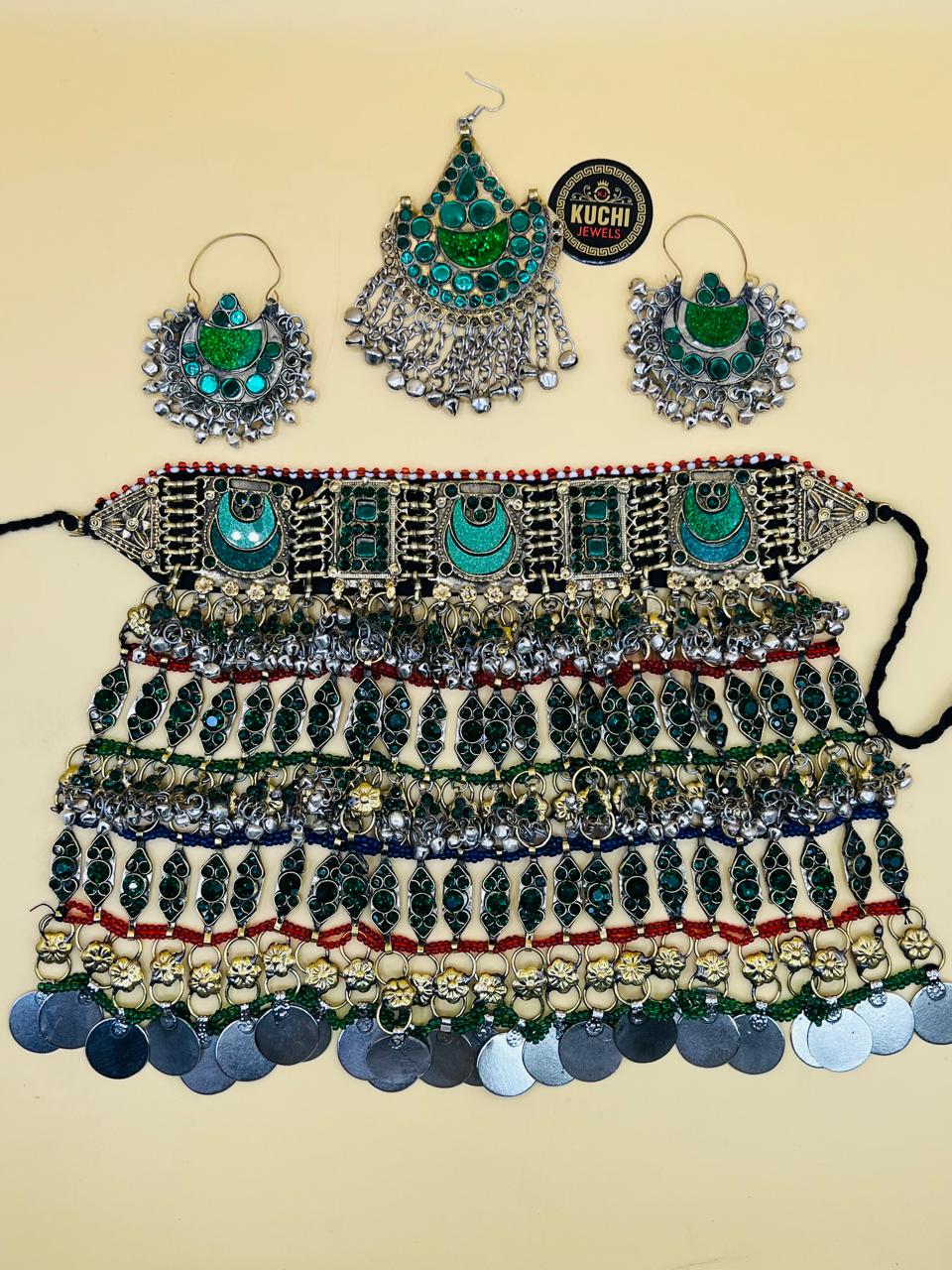 New Afghan Bridal Long Necklace Set Turquoise