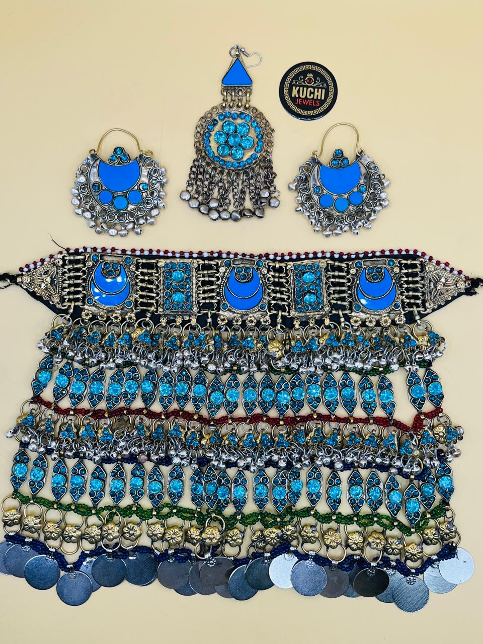 New Afghan Bridal Long Necklace Set Turquoise