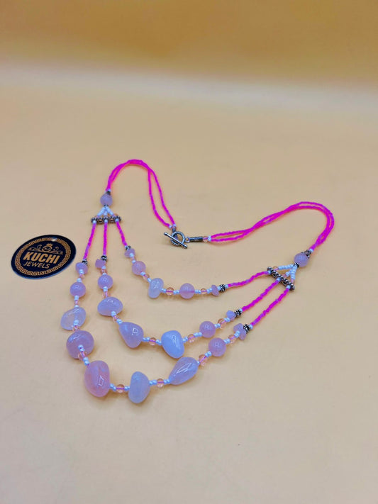 Pink Stone Three Layer Necklace