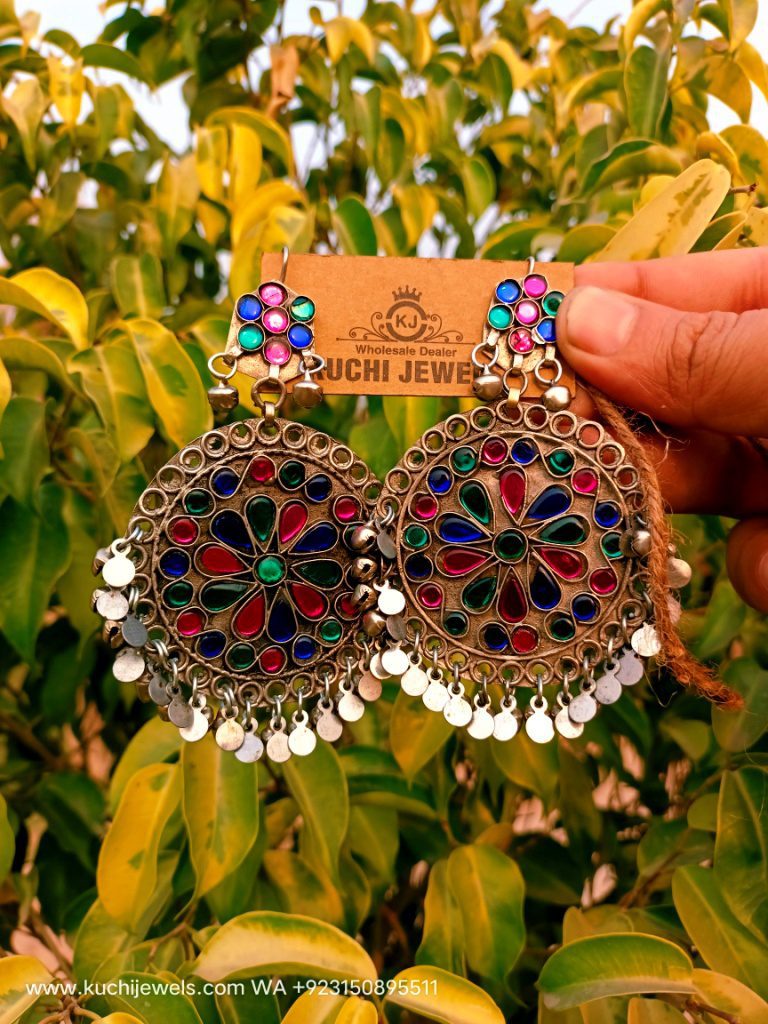 Round Multi Stone Afghani Ear Rings