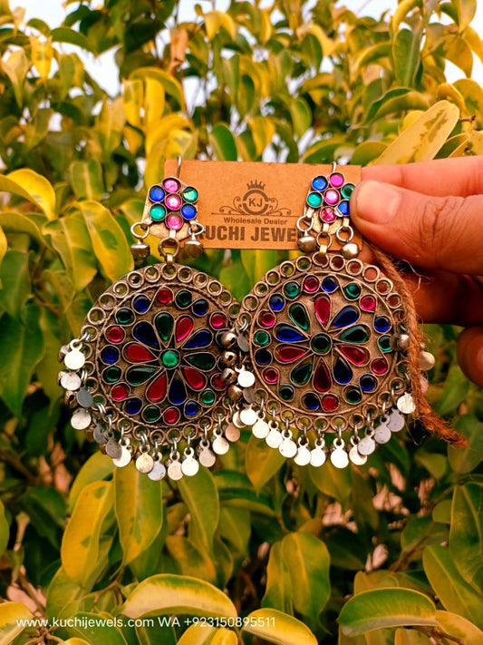 Round Multi Stone Afghani Ear Rings