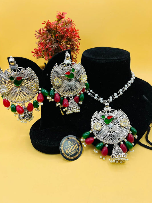 Round Jhumka Pendant With Peacock Necklace Set