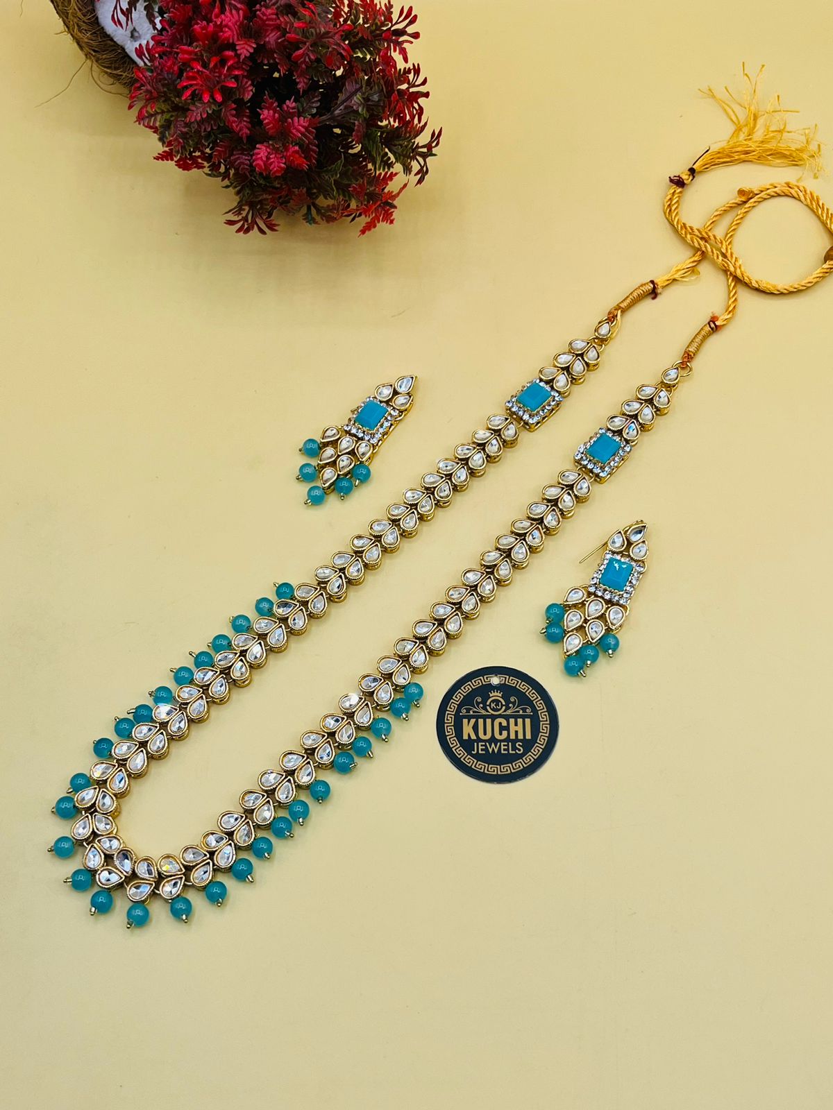 Single Color Long Pearl Mala With Earrings