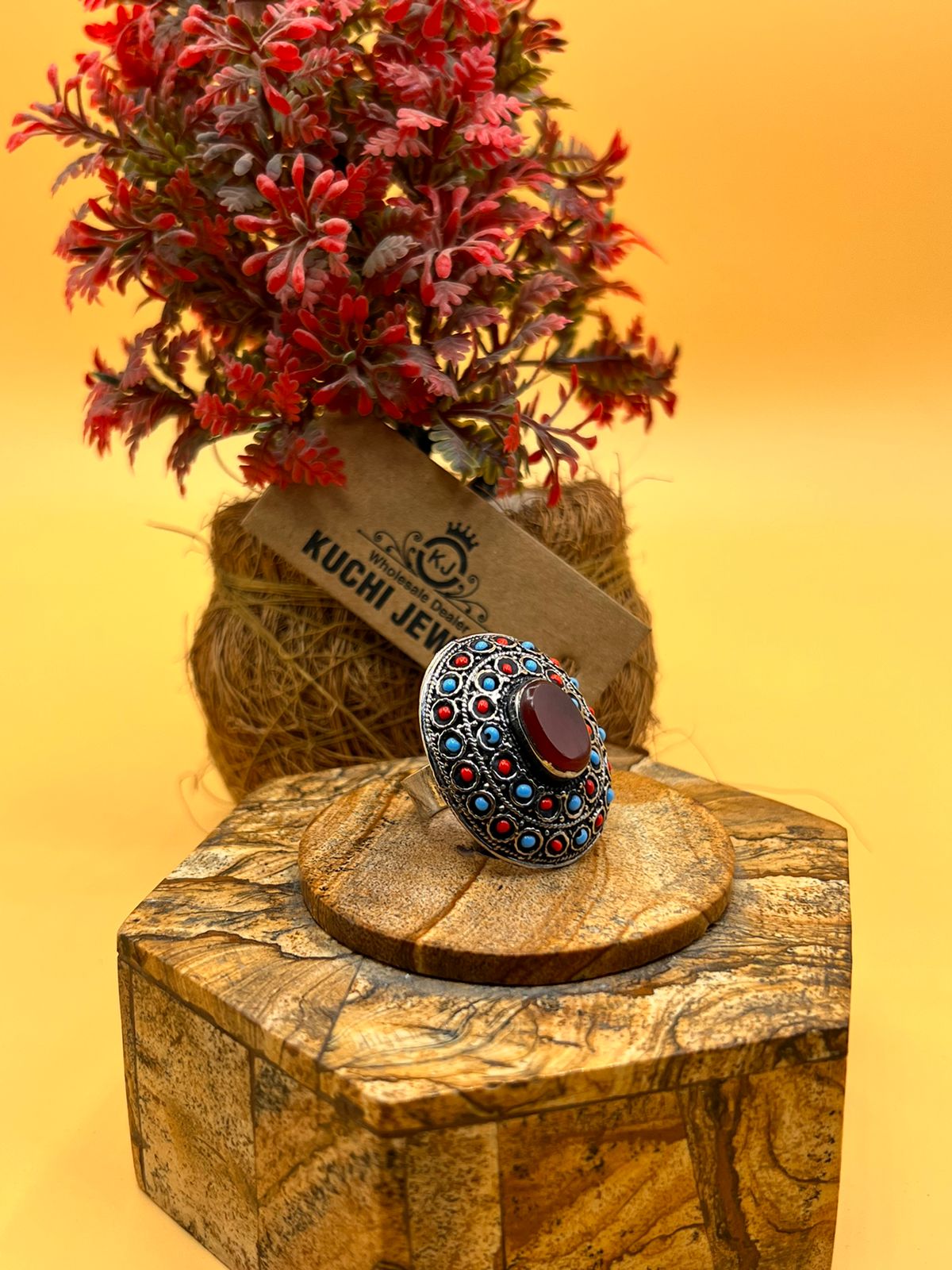 Small Beads Synthetic Stone Ring