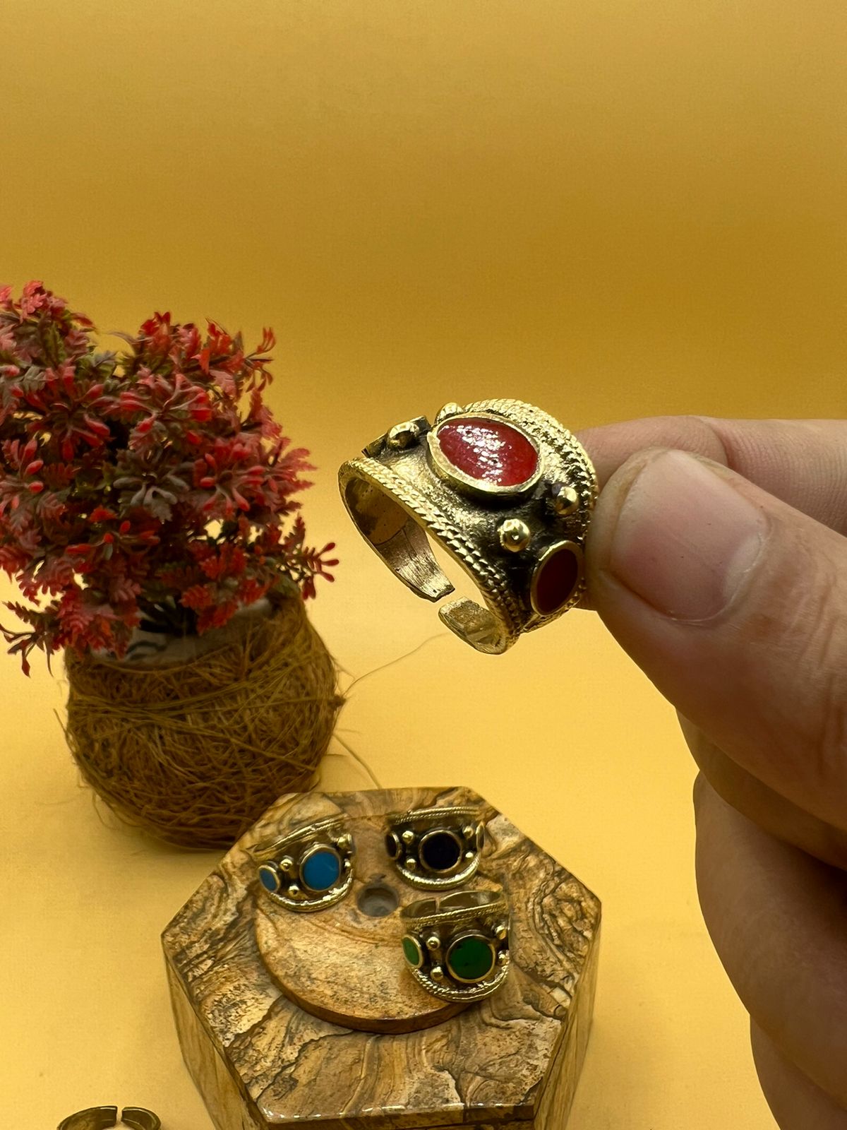 Three Stone Multi Color Afghani Ring