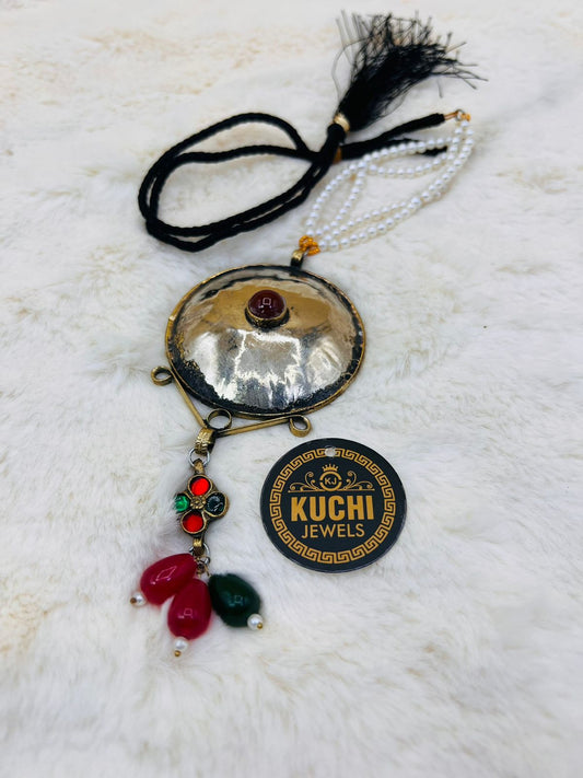 Turkman Pendant  White Pearl Necklace