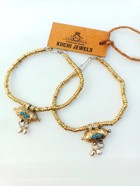 Turquoise Beads and Golden Metal Beads Anklets