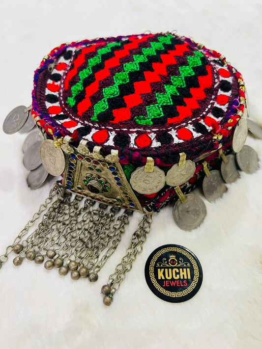 Vintage Pieces Long Chain Antique Afghan Kuchi Cap