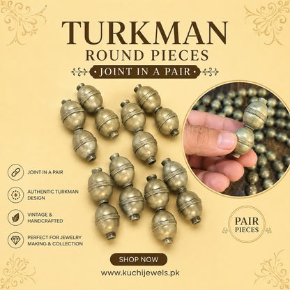 Vintage Silver Metal Turkman Pendant Joint in Pair