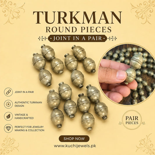 Vintage Silver Metal Turkman Pendant Joint in Pair