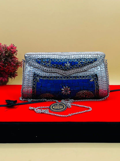 Vintage Style Indian Silver Blue Bag