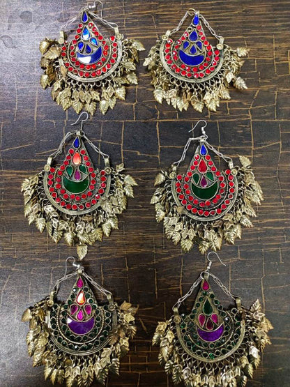 Golden Leaf Afghan Big Ear Rings Bali