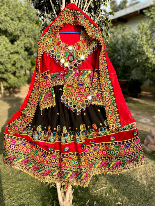 Bridal Wear Afghan Tribal Dress Including Trouser and Scarf