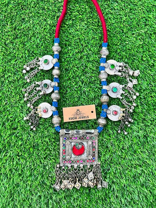 Vintage Square Pendants Afghani Necklace With Bells