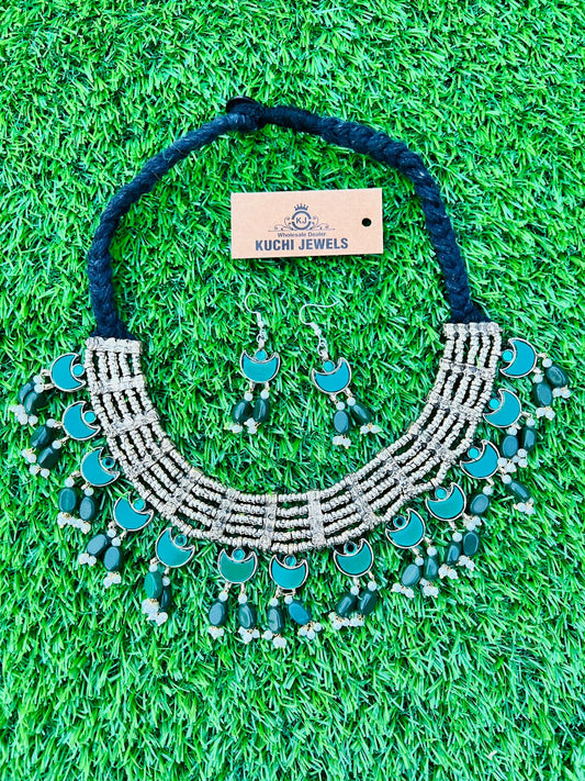 Afghan Creative Designs Half Moon Stone Choker Set