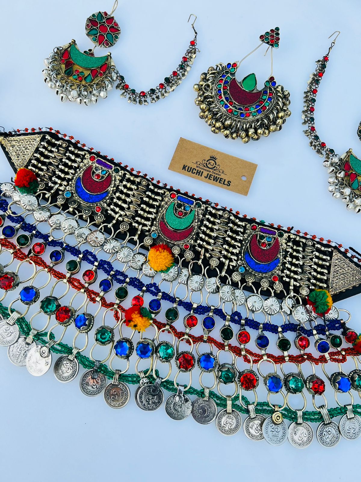 Afghani Choker Set With Sahara Ear Rings And Tikka