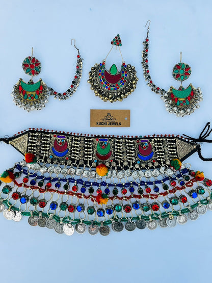 Afghani Choker Set With Sahara Ear Rings And Tikka