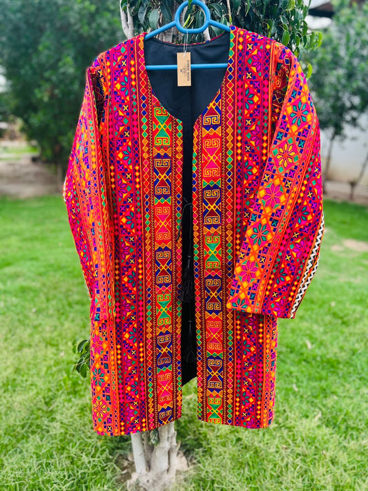 Tribal Afghani Long Kaftan Coat Made By Wool Trims