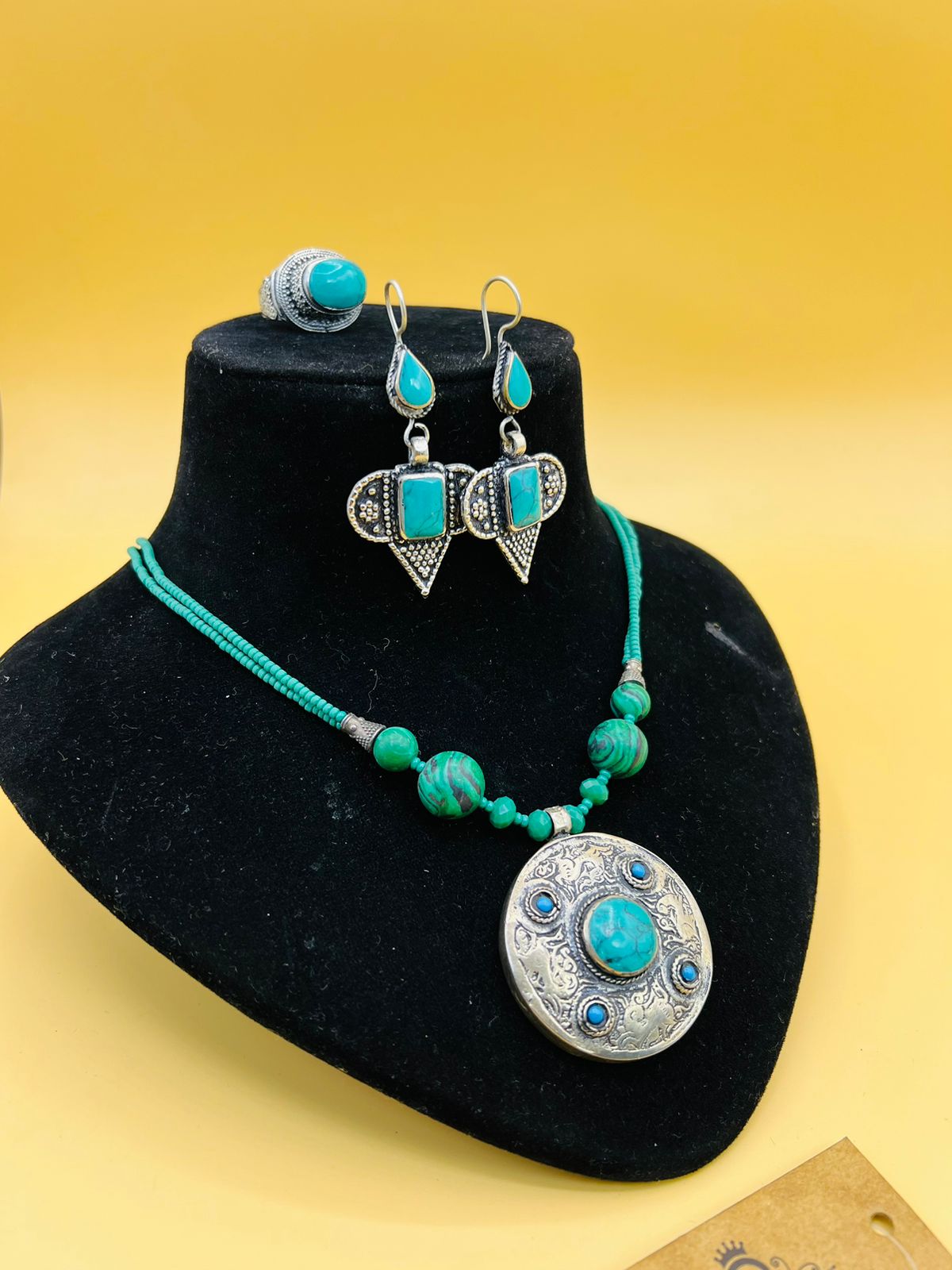 Stone Beads Necklace Set With Ring And Earrings