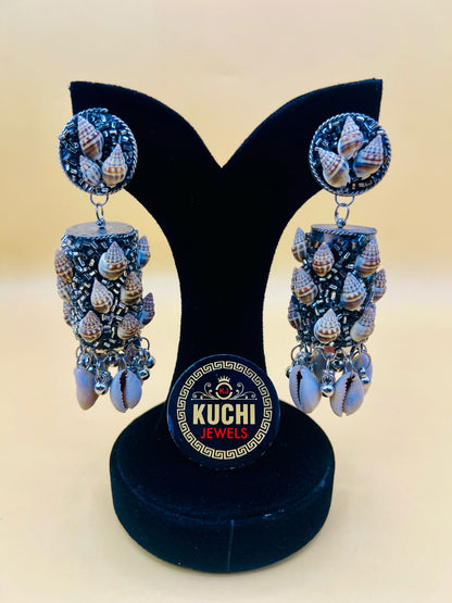 Shell And Oxidized Metal Earrings