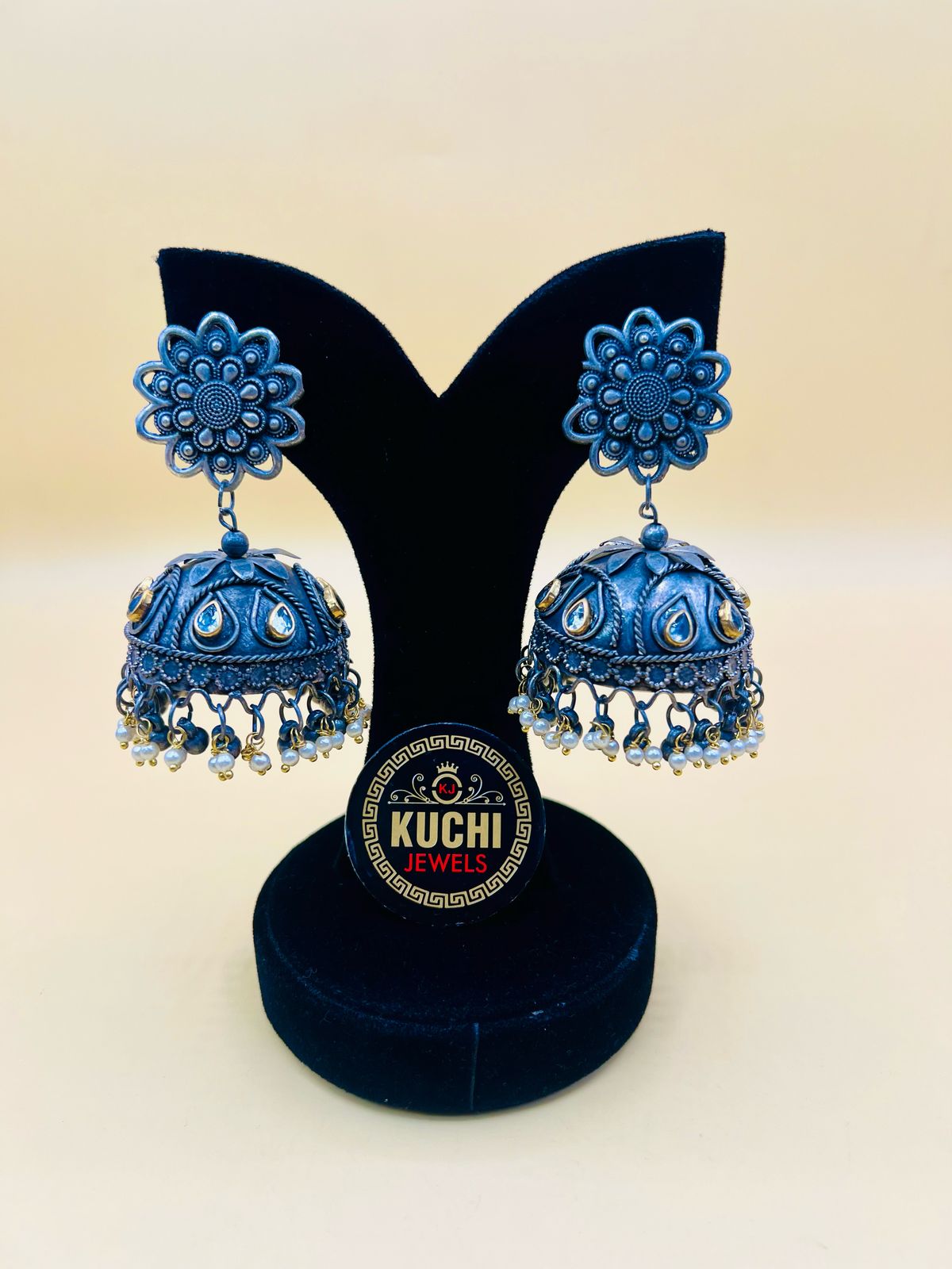 Smoky Oxidized Jhumka Earrings