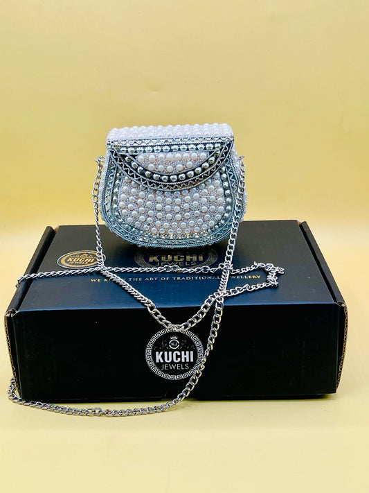 White Pearl Small Silver Bag