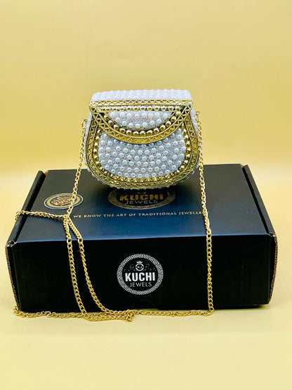 White Pearl Small Golden Bag
